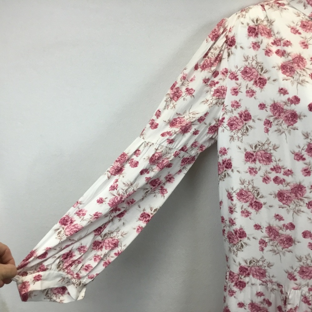 Trish Scully Oversized Pink Floral Long Sleeve Mini Shirt Dress Size 2 - Picture 5 of 11